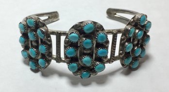 Three Medallion Vintage Turquoise Cuff - Tests Silver