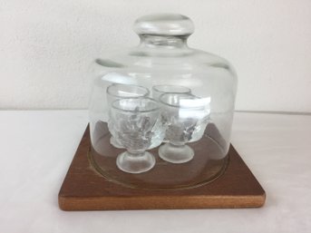 Vintage Wooden & Glass Drink Serving Set