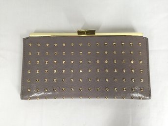 Gray Leather And Gold Studded Pocketbook
