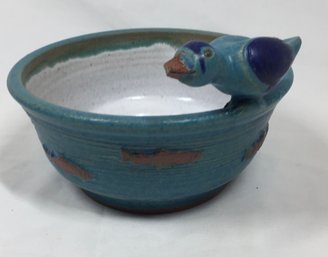 Foxlo Pottery Bird On Bowl/ Berry Bowl