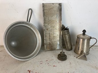Great Assortment Of Antique Metal Mostly Kitchen Items