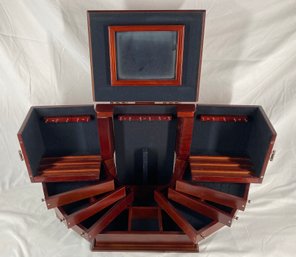 Really Nice Wooden Jewelry Box With Swiveling Drawers (see Photos)