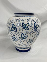 9 Inch Tall Blue And White Ceramic Pot