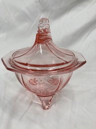 Vintage Pink Glass Dish With Lid
