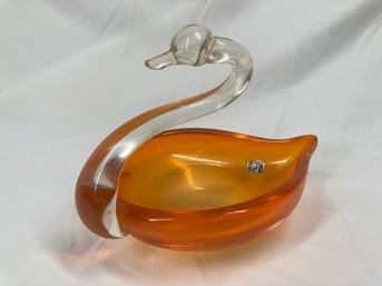 Vintage Japanese Handmade Orange Glass Swan