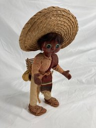 Man In Sombrero With Basket & Ceramic Pitcher & Bowl