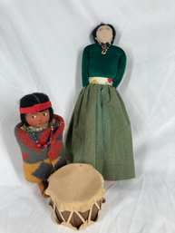 Two Antique Dolls & Small Drum