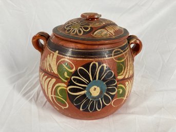 Antique Handpainted Ceramic Pot With Lid