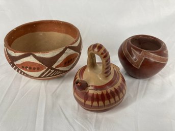 Three Vintage Mexican Ceramic Pottery Pieces