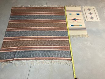 Collection Of Three Southwestern Woven Items Featuring Woven Lap Blanket