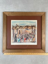 Framed  DeGrazia Print Hand Titled Father Campo Greets Kino At New Mission Site