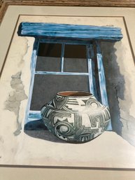 Framed Southwestern Art Print Of Pot In Windowsill