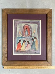 Beautiful Framed DeGrazia Print Hand Titled Indians Very Very Silently Pray
