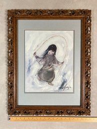 Beautiful DeGrazia Framed Print In Wonderful Antique Carved Wooden Frame