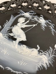 Unique Delicate & Ornate Hand Painted Black Glass Plate