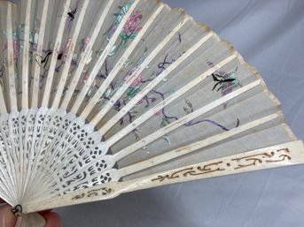 Beautiful Authentic Antique Hand Embroidered Carved Fan