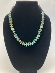Beautiful Turquoise Necklace With Silver Beads & Clasp