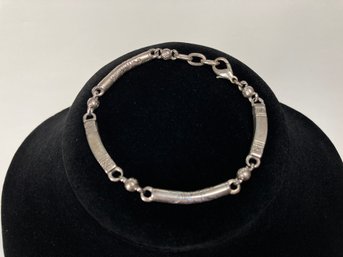 Interesting Stamped Silver Link Bracelet- See Photos For Details