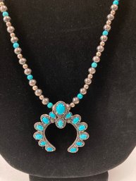 American West Sterling & Sleeping Beauty Turquoise Naja Design Pendant & Necklace
