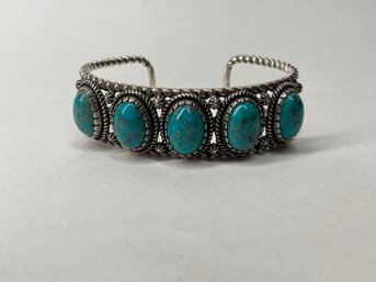 American West Five Turquoise Cabochon Sterling Cuff