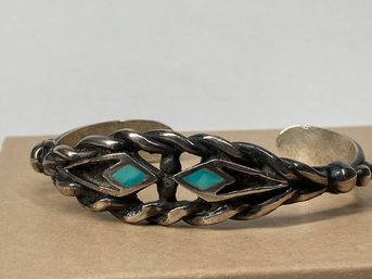 Heavy Twisted Metal Cuff With Turquoise Accents