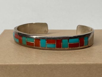 Sleek Stone Inlay Cuff With Makers Stamp