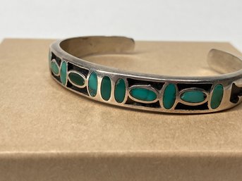 Metal Cuff With Turquoise Inlay