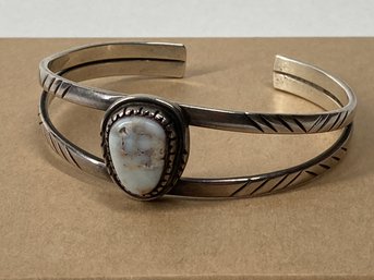 Vintage Milky White Center Stone Set In Handcrafted Cuff- Stamped On Back - See Photos