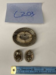 Vintage Filigree Brooch & Matching Earrings
