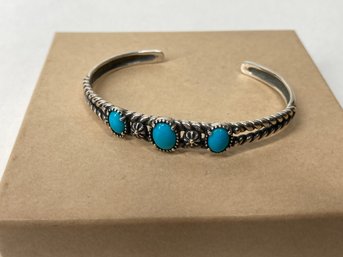 Antiqued Sterling  And Trio Of Turquoise Cuff