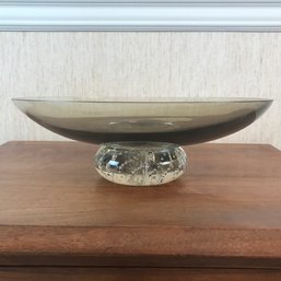 Smokey Glass Decorative Bowl On Bubbled Glass Pedestal
