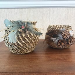 Pair Of Unique Woven Decorative Baskets