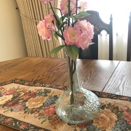 Tapestry Centerpiece & Vase Of Faux Blossoms