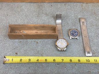 Two Timex Watches In Small Wood Box