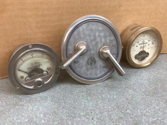 3 Antique Pieces Featuring A Chrome Headlight Switch, Hoyt Amp Volts Meter, & DC Voltmeter