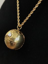 Gold Globe Pendant Marked CB 750 With *possible Diamond * Chips & 14K Gold Chain