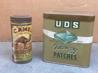 Vintage Empty Camel Tire Patch Container And Box Of Vintage UDS Vulcanizing Patches