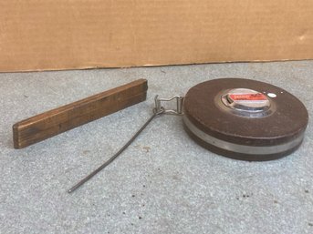 Lufkin 50 Foot Tape & Vintage Wooden Folding 2 Foot Ruler