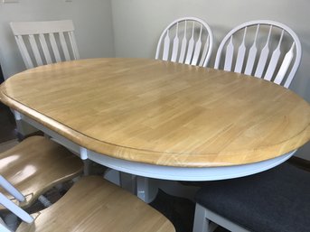 Blond Wood Top Pedestal Dining Table With 6 Chairs -see Photos