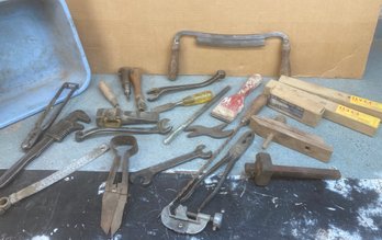 Great Collection Of Antique Tools In Blue Plastic Tub (see Photos)