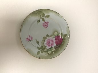 Antique Green Painted Floral Decorative Plate -Norcrest