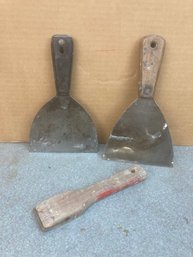 Two Wide Putty Knives & Wood Handled Scraper