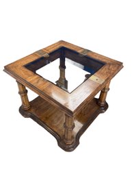 Woodland End Table With Brass Detail & Beveled Glass Insert