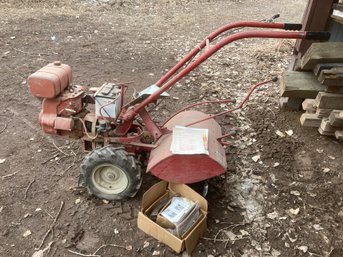 Rototiller With Plow Attachment, Box Of Tiller Blades, & Manual (used Last Season, The Tires Need Air)