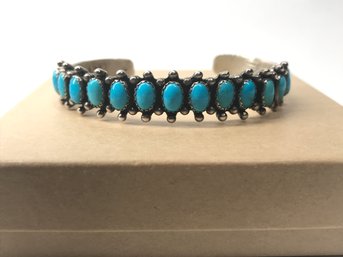 Turquoise & Detailed Sterling Cuff