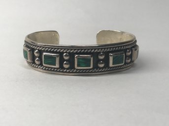 Mexican Sterling Cuff With Malachite Accents