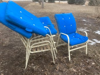 Set Of Four Chairs With Blue Pads (dusty/dirty, Need Cleaning See Photos)
