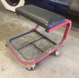 Rolling Red Padded Seat Mechanic Shop Stool
