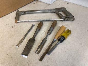 Hacksaw & Collection Of Chisels