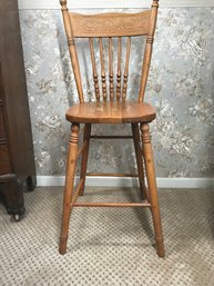 Antique Detailed Backrest Youth Size Tall Chair/ Stool